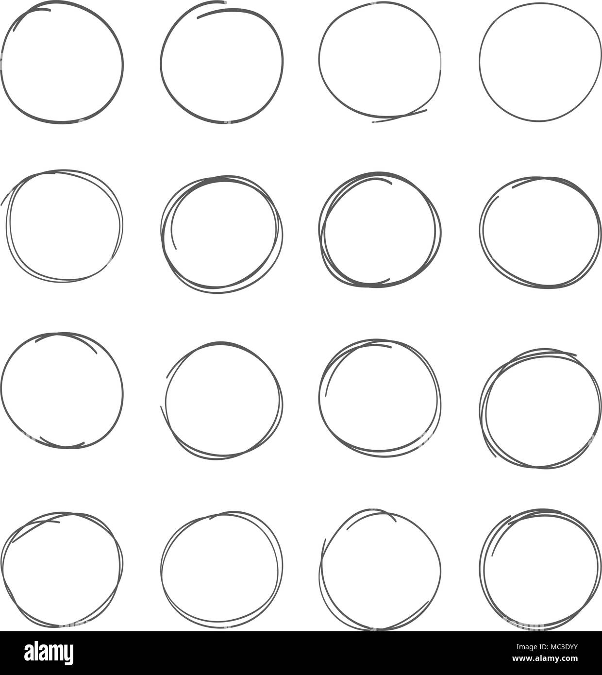 Jeu de cercles dessinés à la main, Scribble. Doodle encre note ronde design elements Illustration de Vecteur