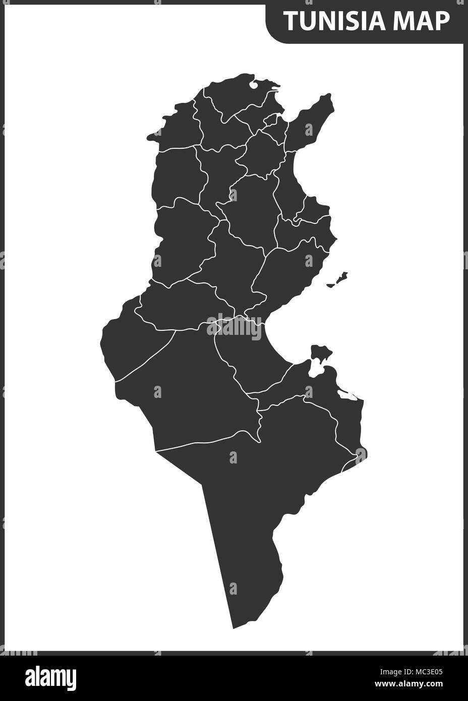 La carte détaillée de la Tunisie avec les régions ou états Illustration de Vecteur
