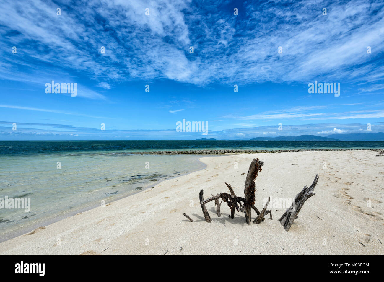 Superbe plage de sable déserte sur Green Island, Great Barrier Reef Marine National Park, Far North Queensland, Queensland, FNQ, GBR, Australie Banque D'Images