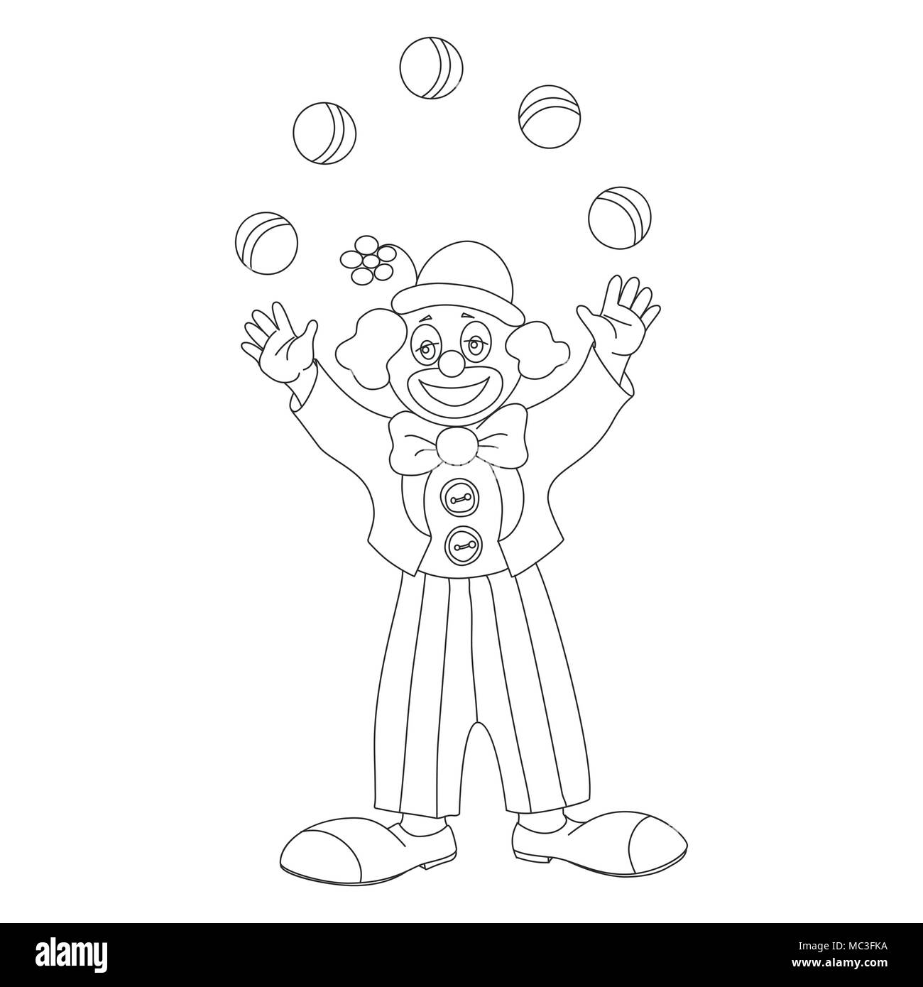 Circus clown jongleur, contours de caractère vectoriel style doodle Illustration de Vecteur