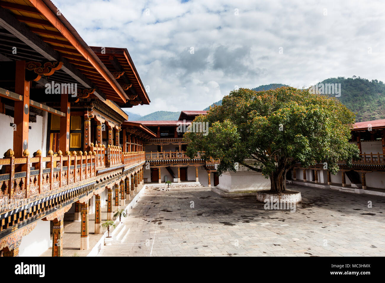 Le point de vue de la Punakha Dzong considéré comme palais de le grand bonheur à Punakha, Bhoutan Banque D'Images