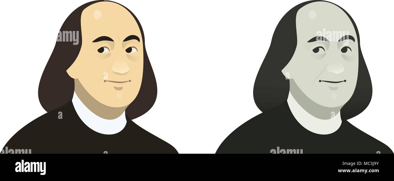 Portrait de Benjamin Franklin, le célèbre homme politique USA, couleur et gris. Illustration de Vecteur