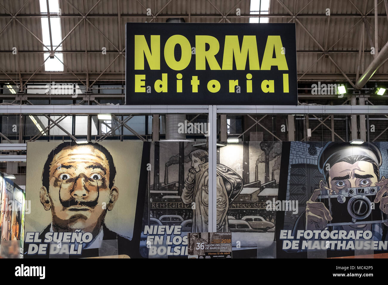 Stand de Norma Editorial. Ouverture du 36e Salon International de la bande dessinée de Barcelone de 12e et 15e avril 2018 à Fira Barcelone Montjuïc. Banque D'Images