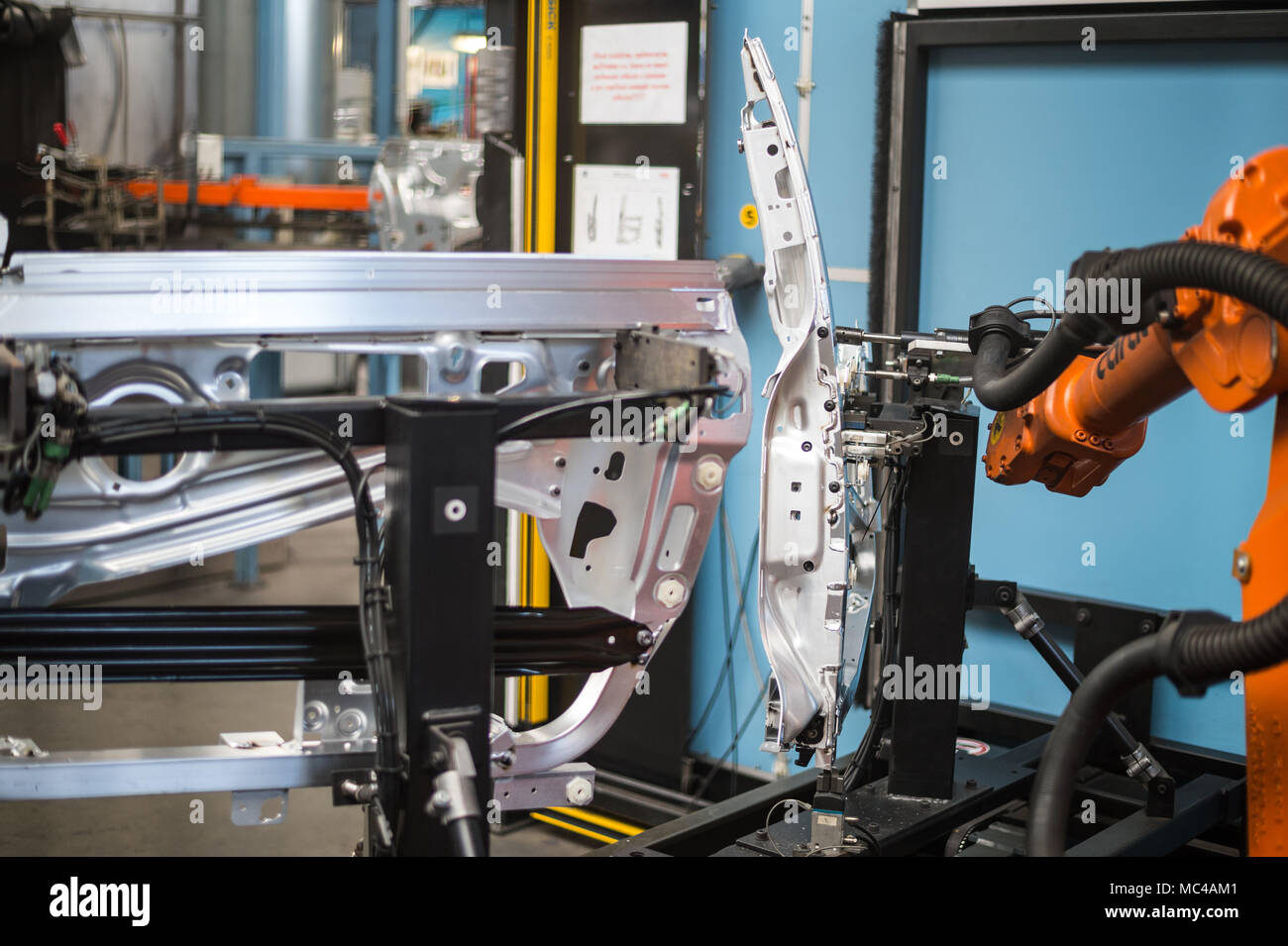 Une partie de l'usine de production de la société Dura Automotive Systems  est vu dans Blatna, République tchèque, le 10 avril 2018. L'entreprise est  un fabricant de systèmes de contrôle du pilote,