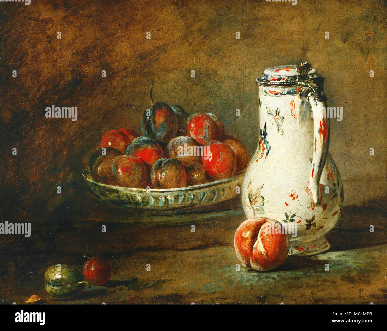 Jean-Baptiste-Siméon Chardin, un bol de prunes. Circa 1728. Huile sur toile. Phillips Collection, Washington, D.C., USA. Banque D'Images