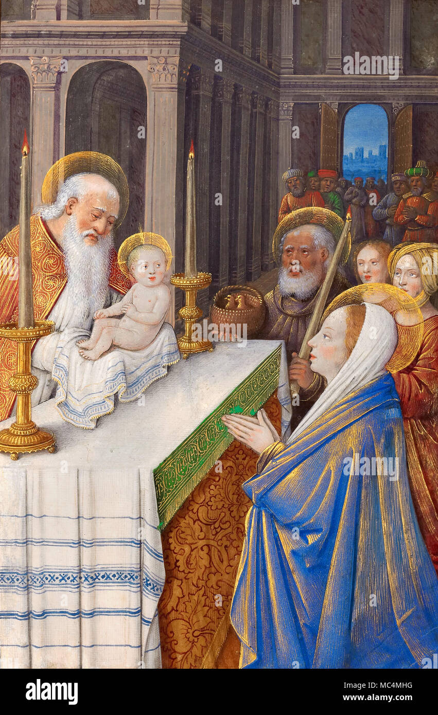 Jean Bourdichon, la présentation au Temple 1498-1499 Tempera et or sur parchemin. Le J. Paul Getty Museum. Banque D'Images
