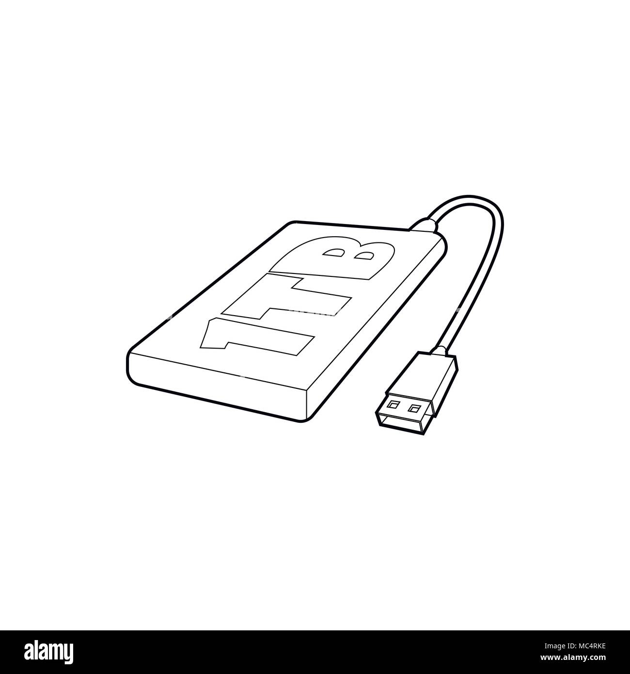Disque dur externe 1to, l'icône de style contour Illustration de Vecteur