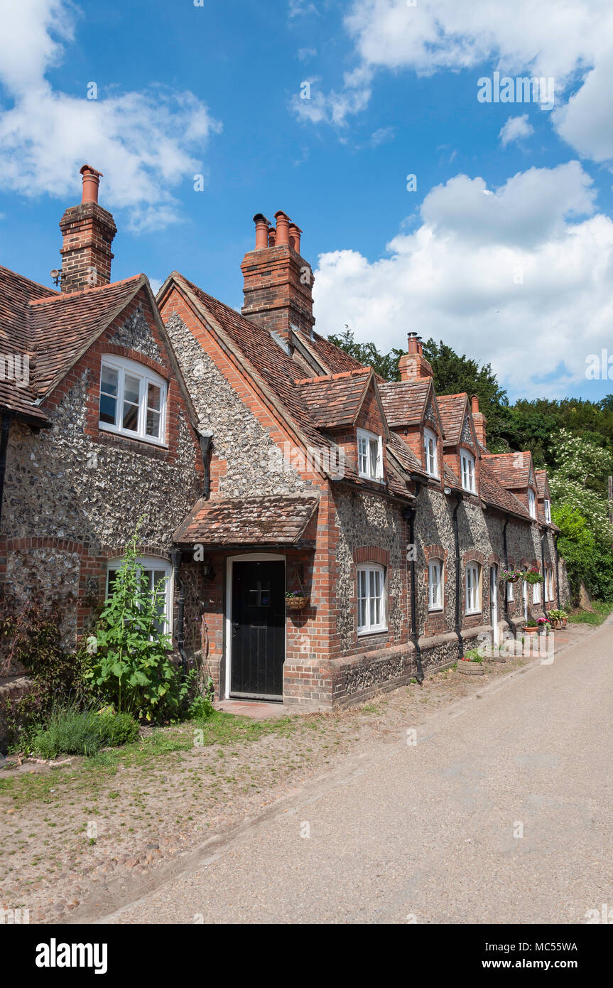 Flint cottages, Hambleden, Buckinghamshire, Angleterre, Royaume-Uni Banque D'Images