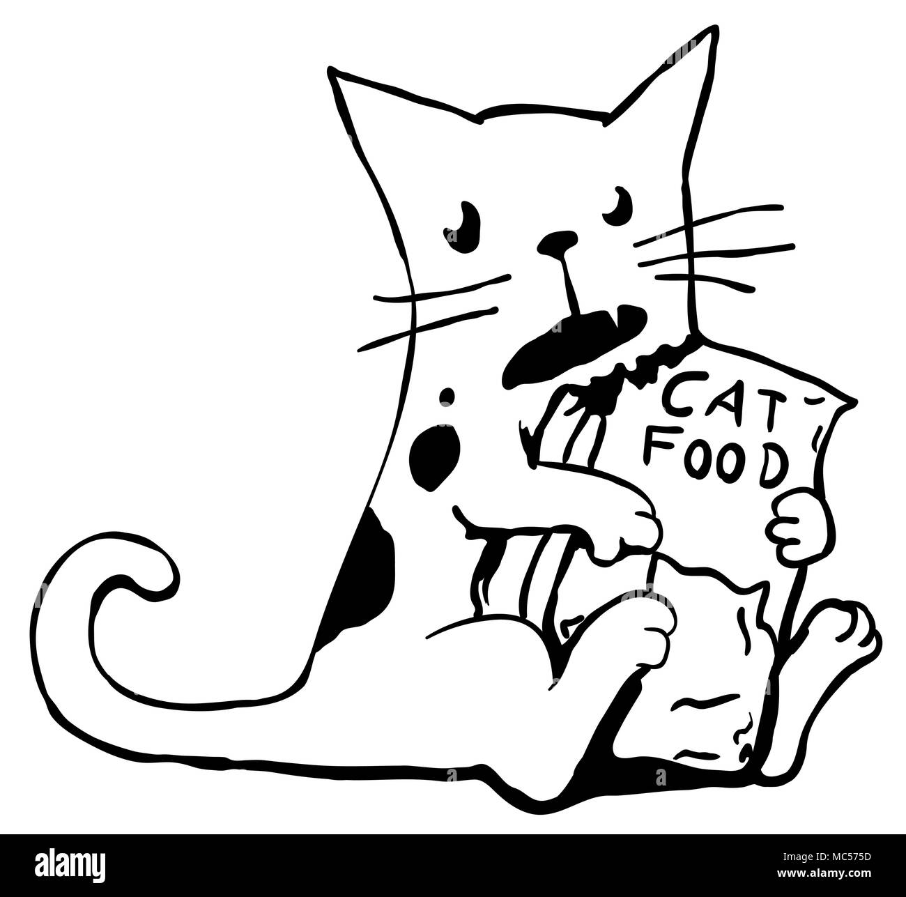 Chat gourmand caricature dessin stylisé, horizontal, vector illustration, isolé Illustration de Vecteur