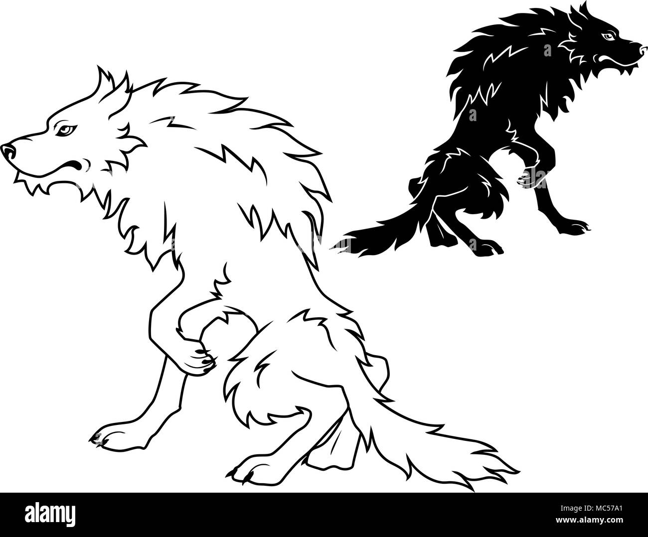 Noir & blanc grand dessin animal loup Illustration de Vecteur