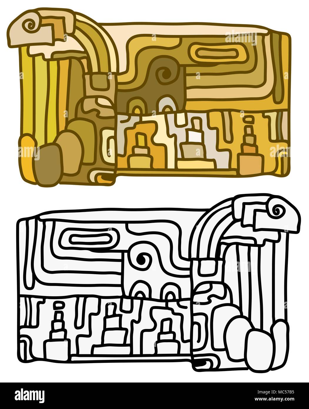 Tablette de dessin animé maya design, noir ou couleur, vector illustration, sur fond blanc Illustration de Vecteur
