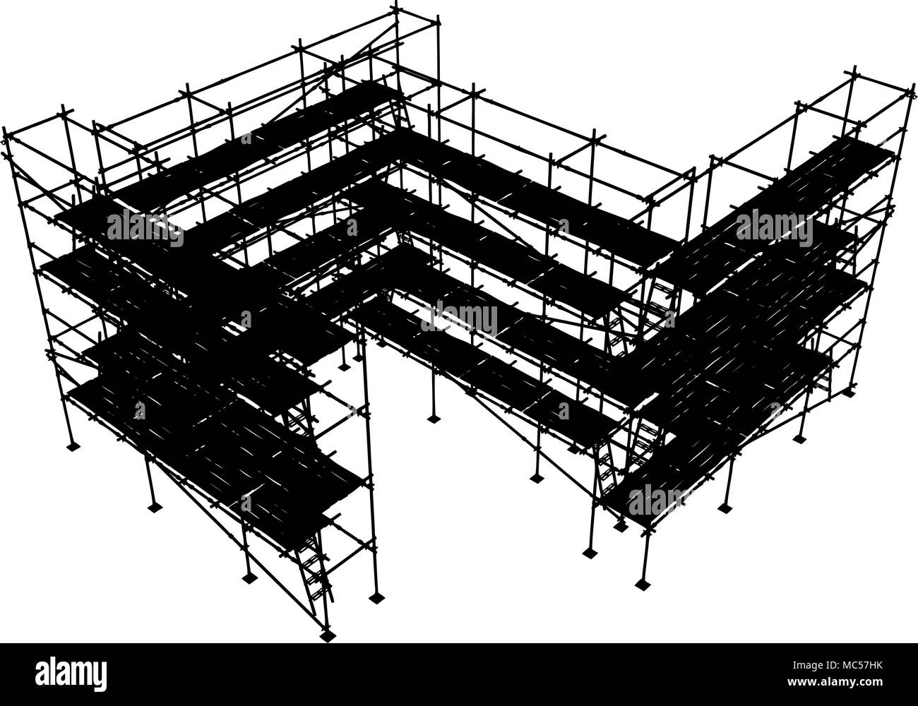 Structure d'échafaudage de construction horizontale silhouette vecteur, isolé Illustration de Vecteur