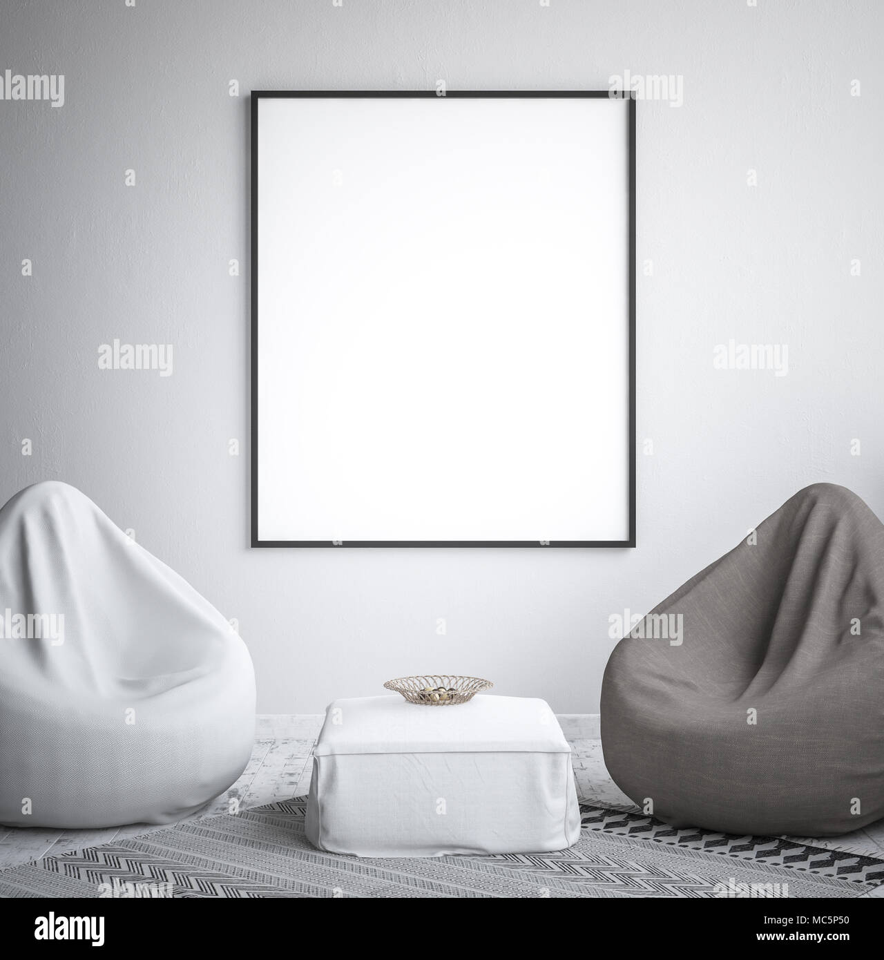 Maquette affiche d'intérieur, design scandinave, le minimalisme, le rendu 3D Banque D'Images