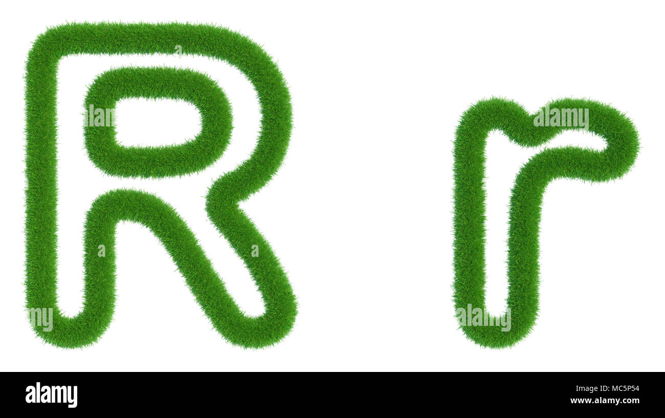 Lettre R de vert herbe fraîche isolé sur un fond blanc. Le rendu 3D Banque D'Images