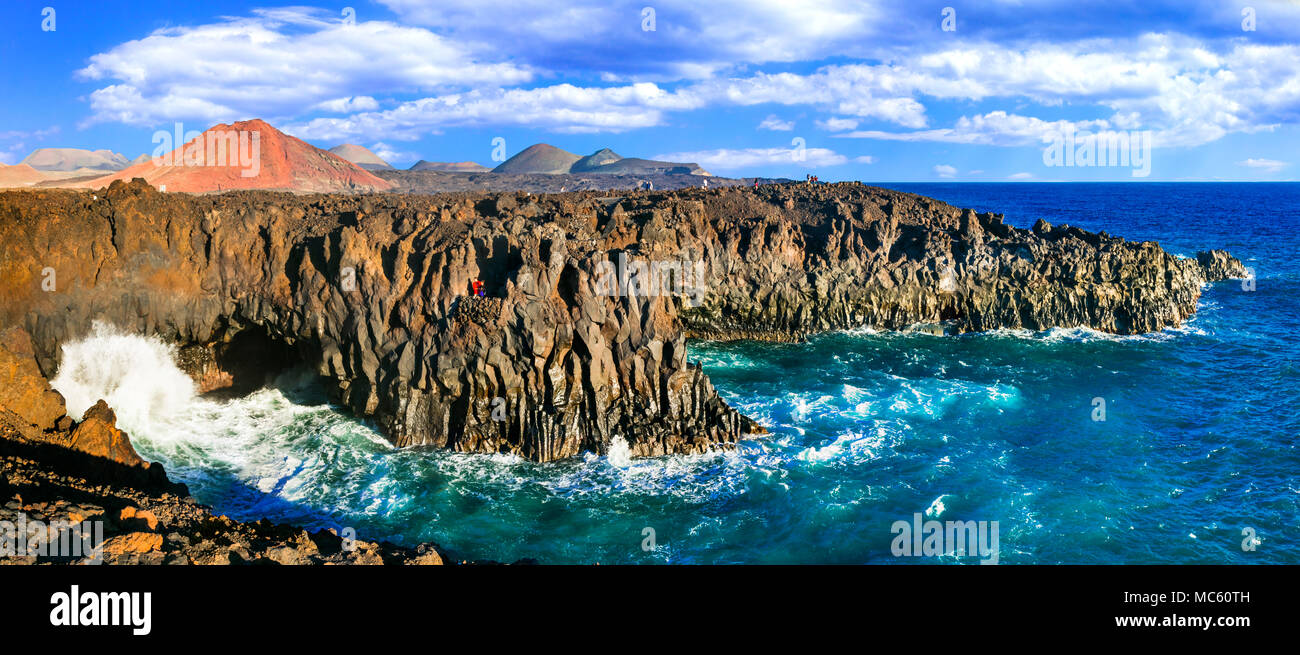 Paysage volcanique de Lanzarote island, Los Hervideros,Espagne. Banque D'Images