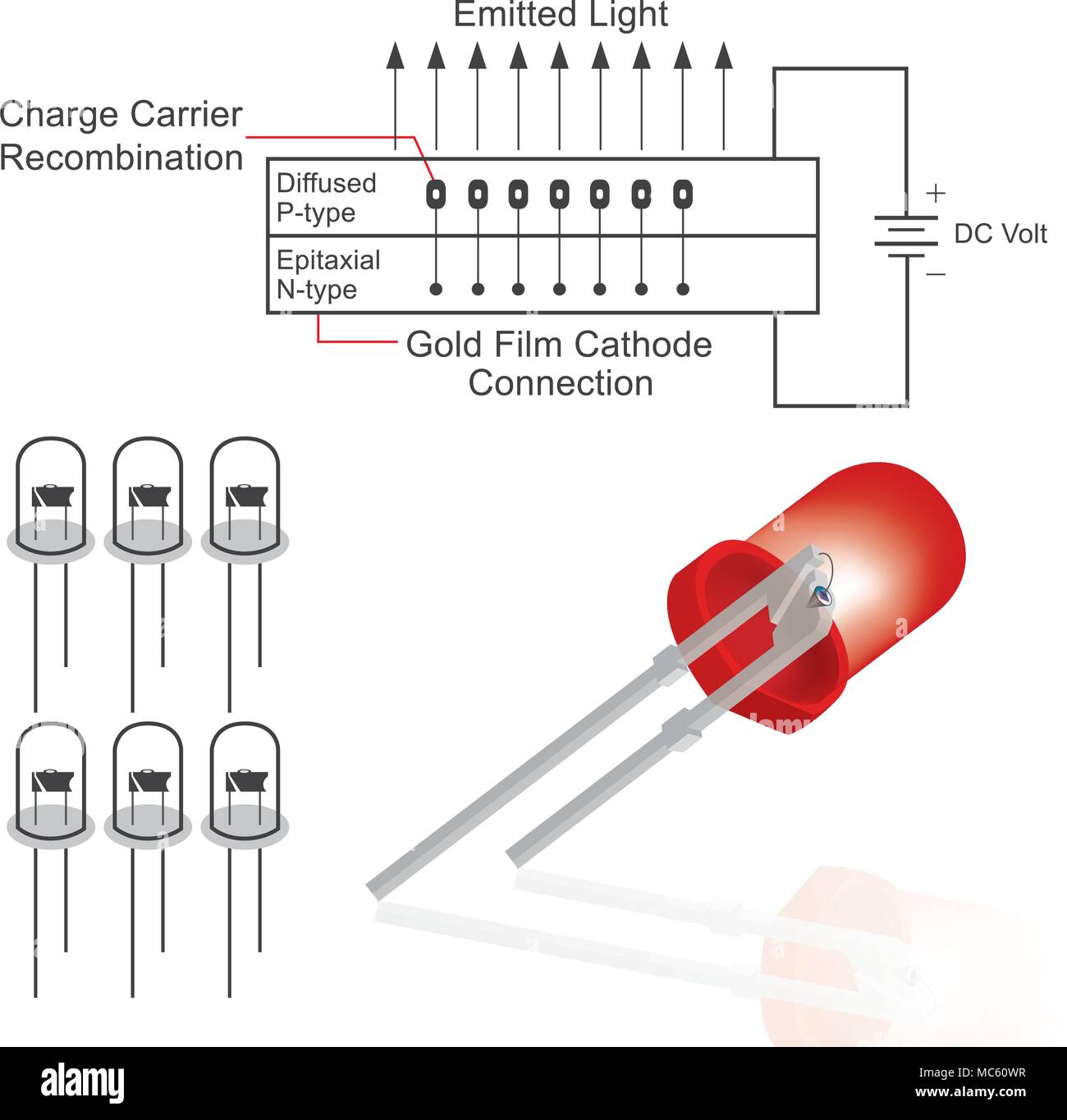 Comment Fonctionne Une Diodes élèctroluminescentes Sur Un Schéma Diode à semi conducteur Banque d'images vectorielles - Alamy