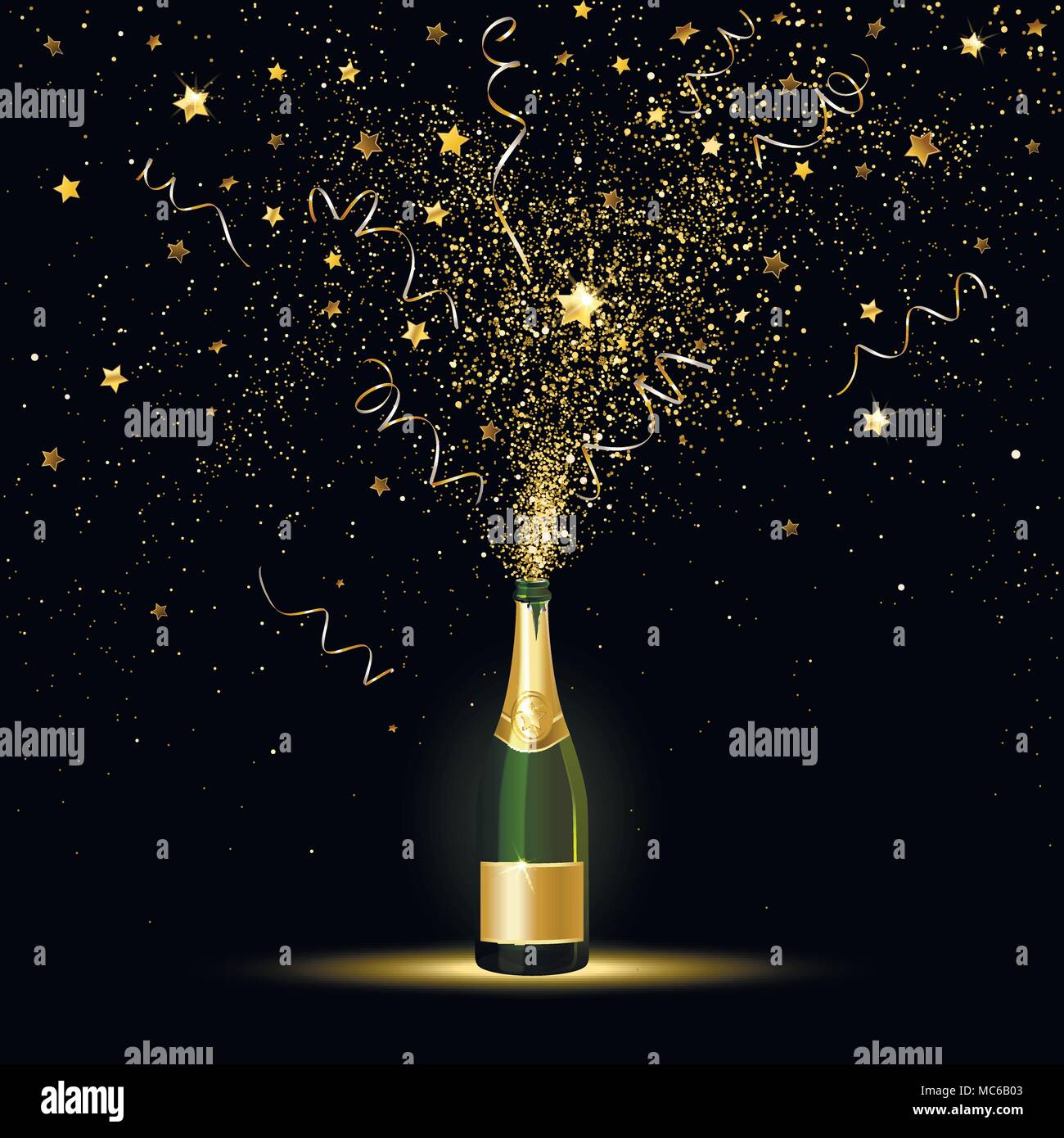 Projections de Champagne confetti or sur fond noir Illustration de Vecteur