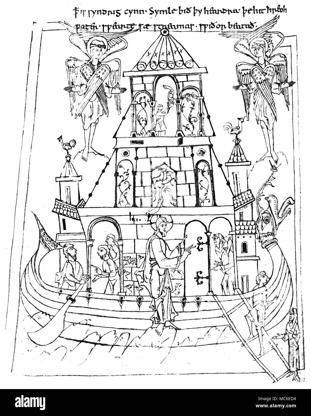 Le christianisme - L'Arche de Noé dessin du 11e siècle, illustration pour les travaux de la 7ème siècle moine-poète Caedmon. La gravure du xixe siècle est fondée sur le manuscrit Junius à la Bodleian Library. Banque D'Images