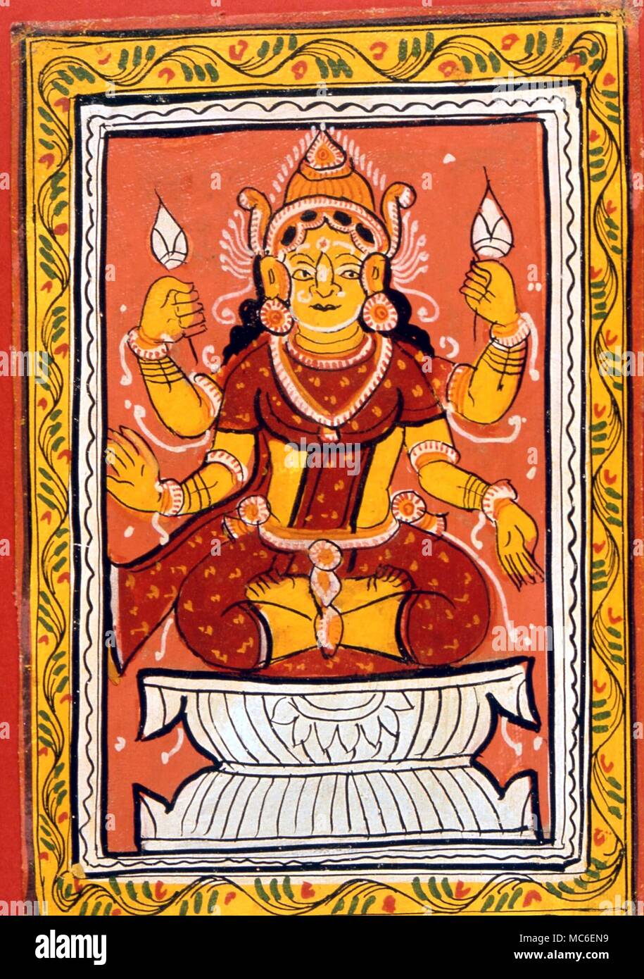 La mythologie hindoue moderne (milieu du 20e siècle gouache de la déesse hindoue Lakshmi, l'épouse de Vishnu, et personnification de la beauté Banque D'Images
