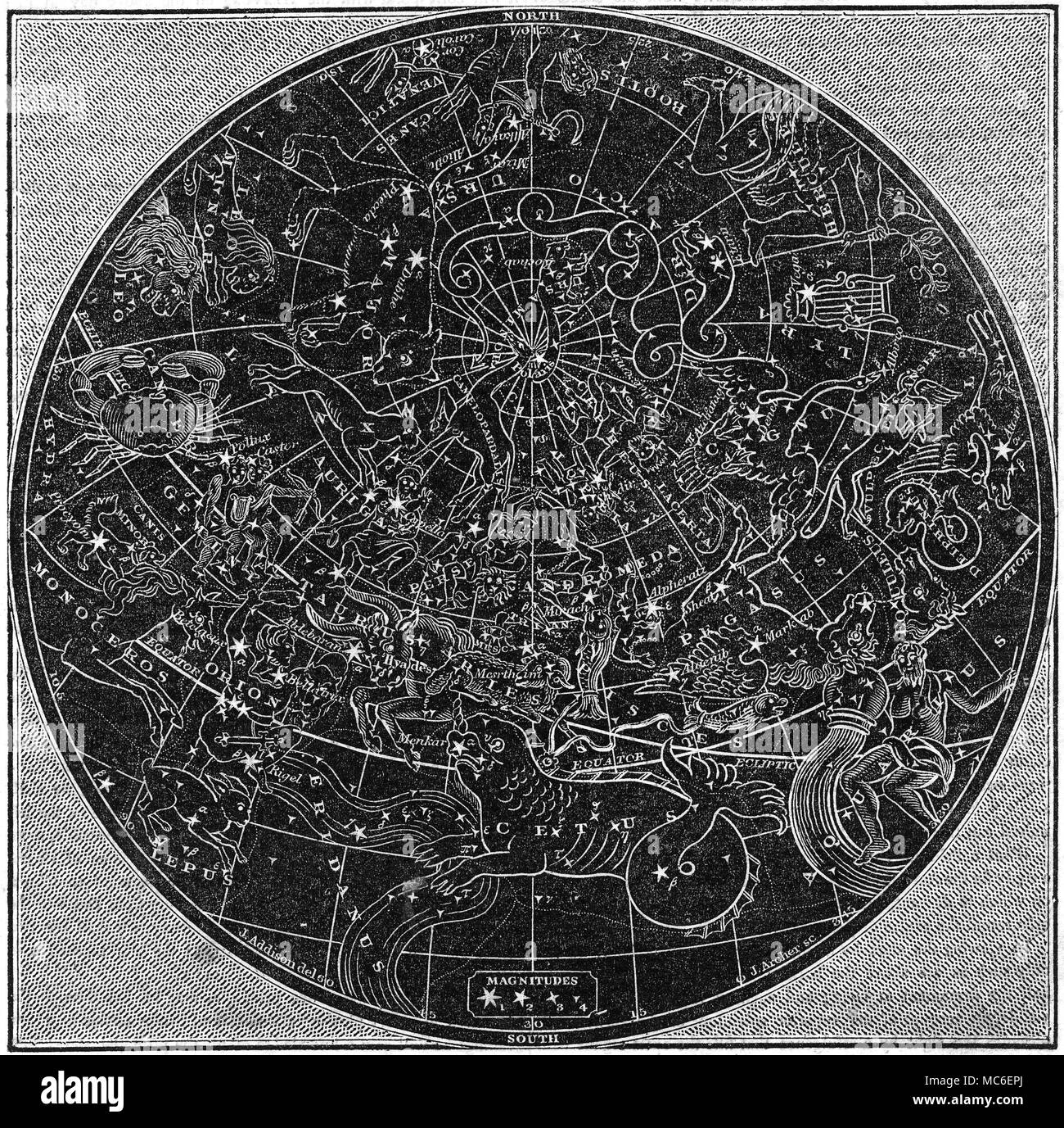 Astrologie - Pétrole brut CONSTELLATIONS les constellations d'impression,  avec la ceinture zodiacale à partir de Leo (à gauche) et se terminant en  Verseau. Édition de XXV de Pinnock's penny magazine, Guide pour
