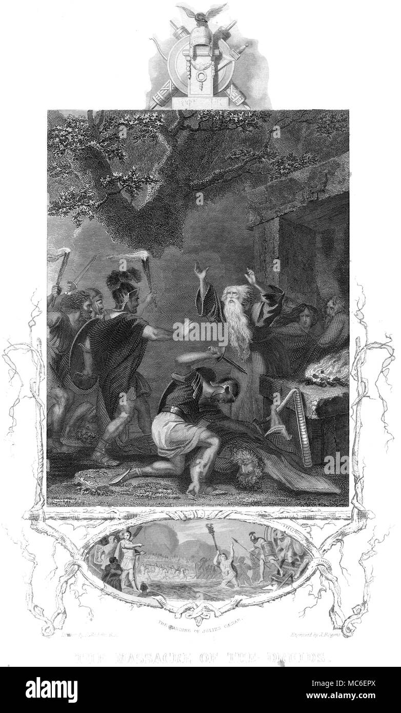 Druides Le Massacre des Druides. De Gravure vers 1860 par J. Rogers, d'un dessin par R. Smirke. Les soldats romains, agissant sous les ordres de Jules César, l'abattage des Druides. Banque D'Images