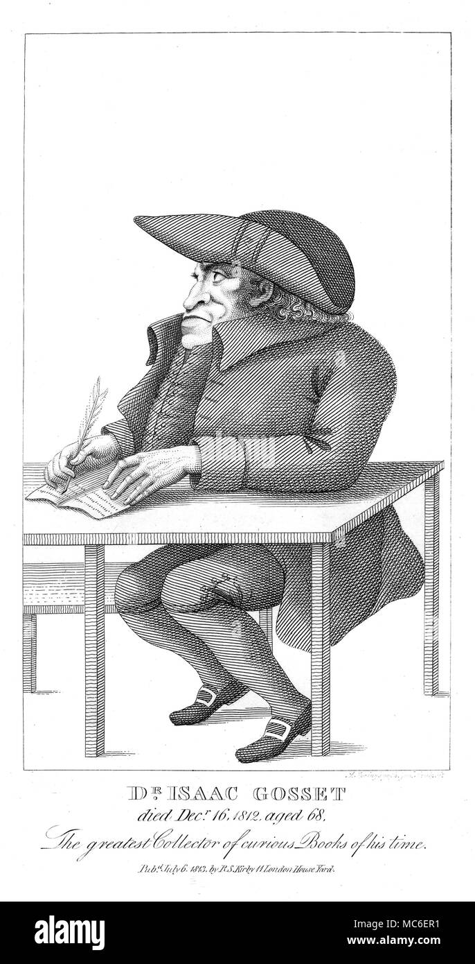 Phénomènes étranges Portrait du Dr Isaac Gosset, le plus grand collectionneur de livres curieux, en son temps. Gravure de 1816, utilisé dans Kirby et merveilleux musée excentrique ; ou, d'un magazine de caractères remarquables, 1820. Banque D'Images