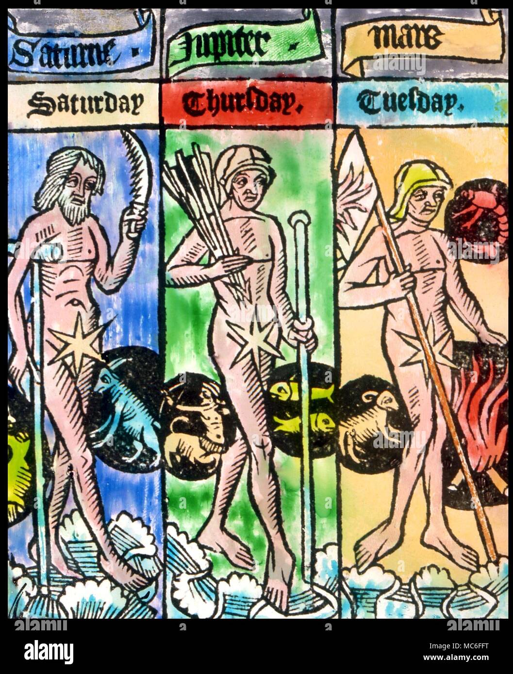 Planète Mars astrologie contre un fond orange, avec des flammes rouges, et une image rouge à l'associé, signe Scorpion. À partir d'un vieux calendrier anglais rulerships planétaire, représentant le plus les jours de la semaine Banque D'Images Planète Mars astrologie contre un fond orange, avec des flammes rouges, et une image rouge à l'associé, signe Scorpion. À partir d'un vieux calendrier anglais rulerships planétaire, représentant le plus les jours de la semaine Banque D'Images