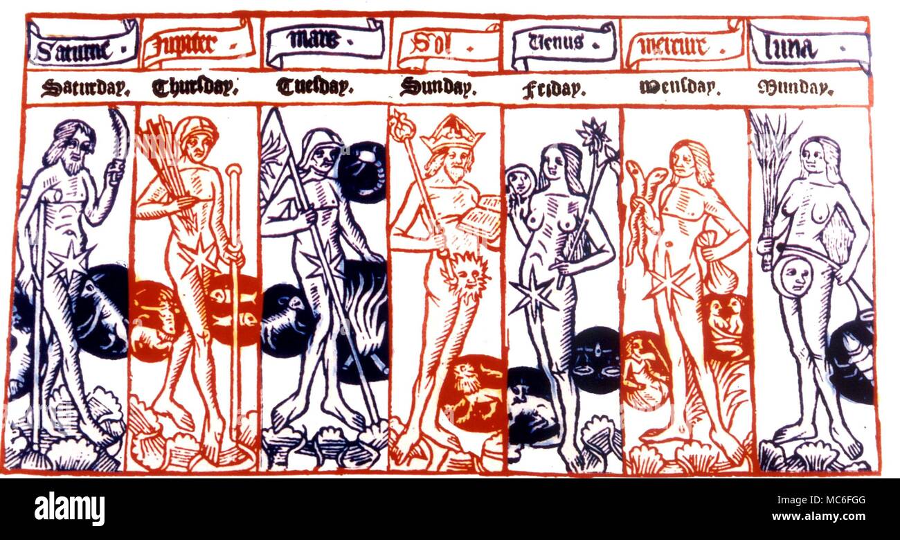 Astrologie - planètes sept planètes liées avec leurs sept jours. d'un au début du 16e siècle du calendrier' 'Shepherd (Anglais) Banque D'Images
