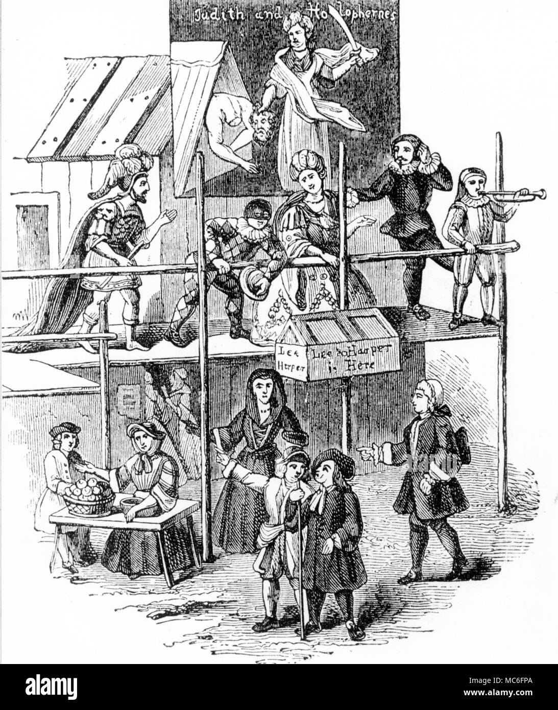 Scène - Belz - Bartholomew Fair - Lee et Harper's stand à Bartholomew juste. La paire présentent une décapitation jouer. 'Le Livre des 1864 Jours Banque D'Images