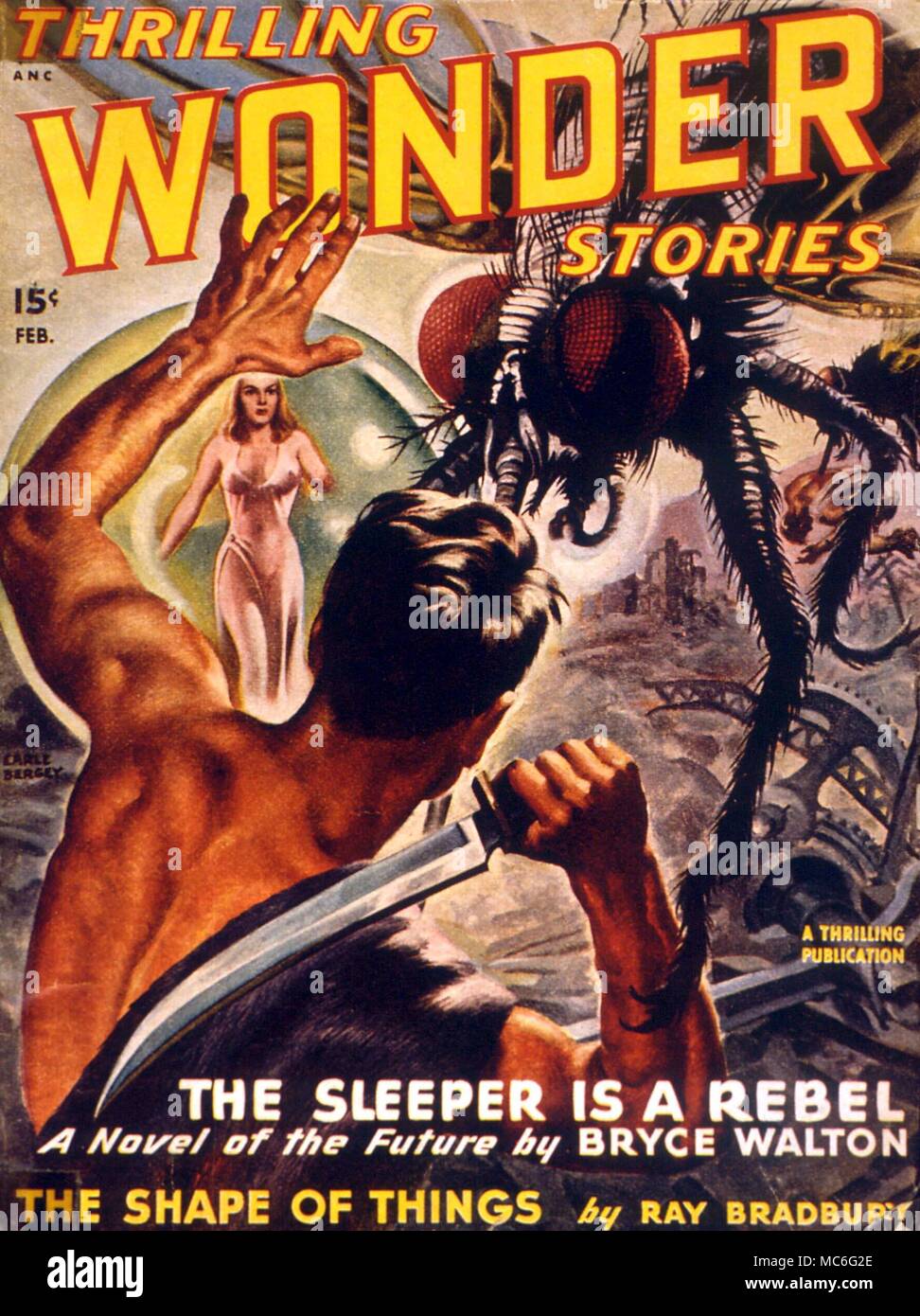 Wonder Stories - gaine palpitante. Février 1948. Illustration de l'esprit. Banque D'Images