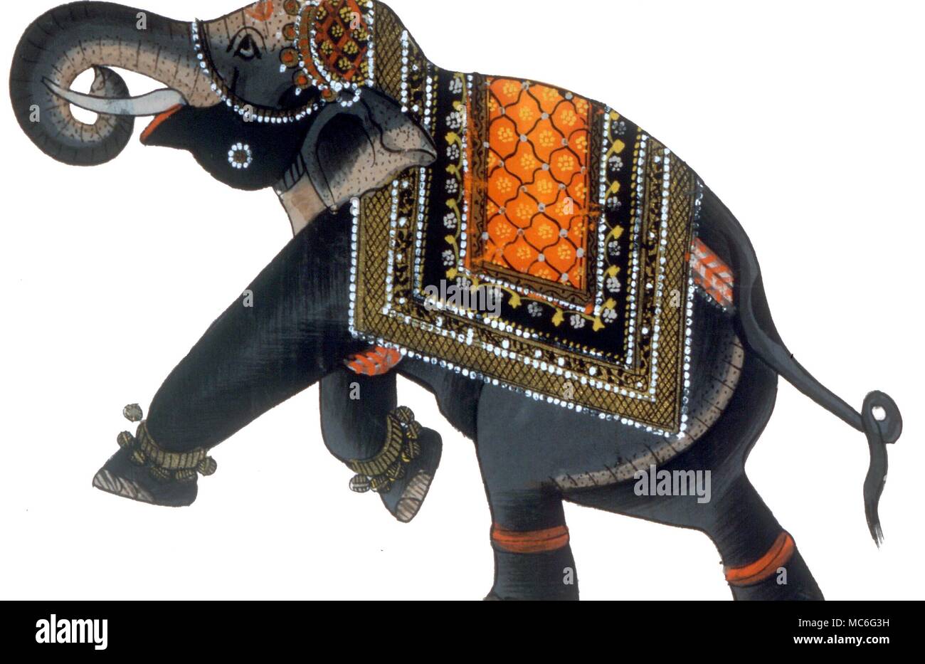 Peinture sur soie d'un éléphant - probablement la conception traditionnelle moghole Banque D'Images
