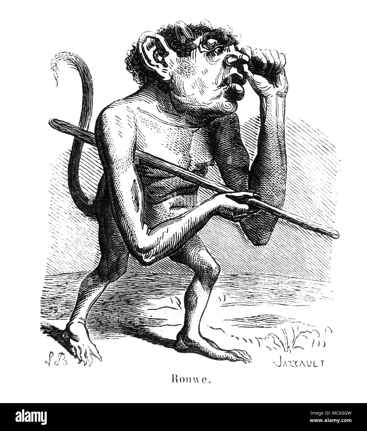 Démons - RONWE Marquis de l'enfer, qui apparaît dans une forme humanoïde monstrueux. Lorsque chanté, il a le pouvoir de grand connaissance de toutes les langues, et d'offrir l'illusionniste le respect et l'admiration de tout le monde. Sa photo est à partir de l'édition 1863 de Collin de Plancy, Dictionnaire Infernal. Banque D'Images