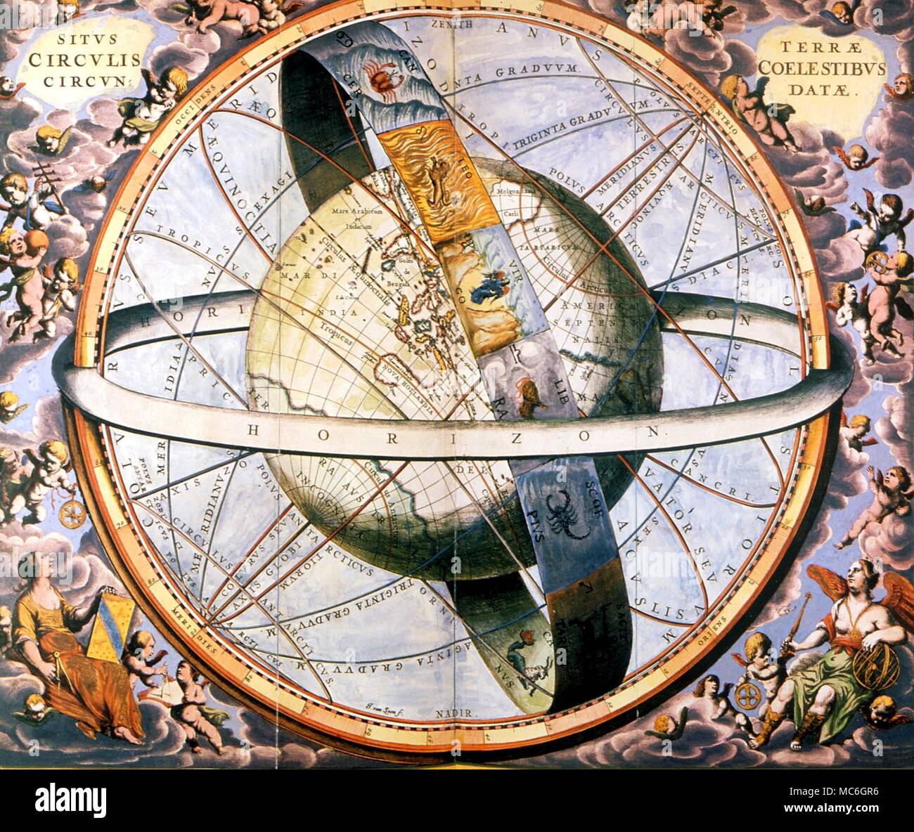 - L'ASTROLOGIE ZODIAQUE. L'univers de Ptolémée, à partir d'une gravure à la main, dans le 1660 'Atlas Coelestis seu harmonia Macrocosmica' Banque D'Images
