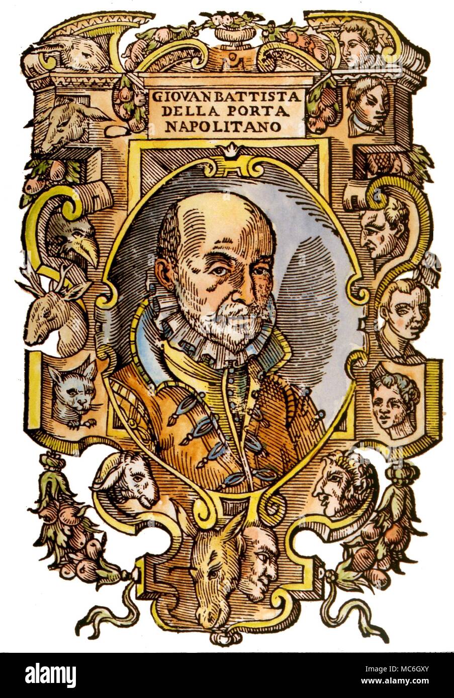 INE - MEDIC della Porta. Le médecin et physiognomist, Giovanni Battista della Porta (1538-1615). Titlepage avec les animaux du zodiaque qui figurait dans son travail, de sa Magia Naturalis, 1589 Banque D'Images