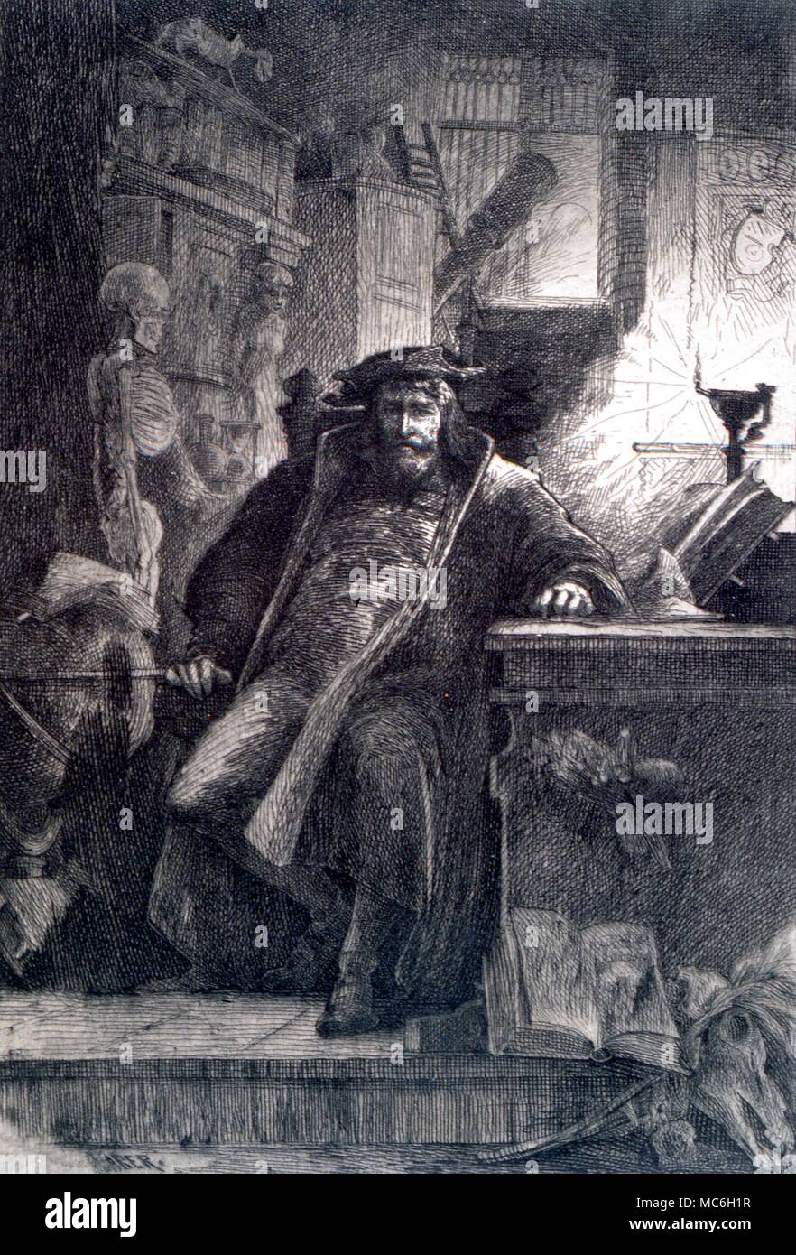 Magiciens - Faust dans son étude. Gravure par William S Walsh, de la légende de Faust et le poème, 1888 Banque D'Images