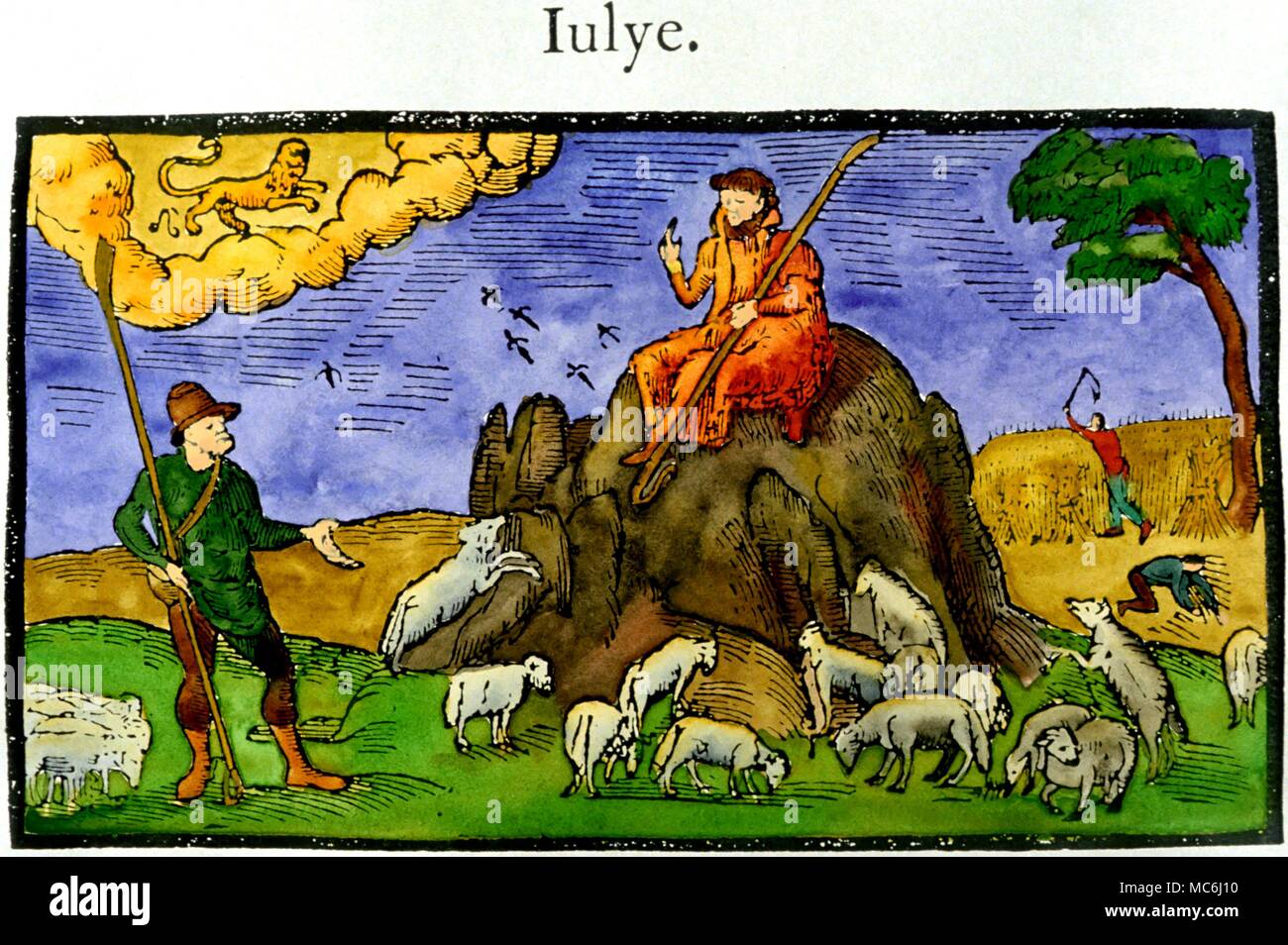 Signes du zodiaque Leo Leo le Lion du mois de juillet à partir de la série des mois utilisés comme dans les vignettes de l'Edmund Spenser Le Fairie Queene dérivé de son calendrier 1579 du Shepheard Banque D'Images