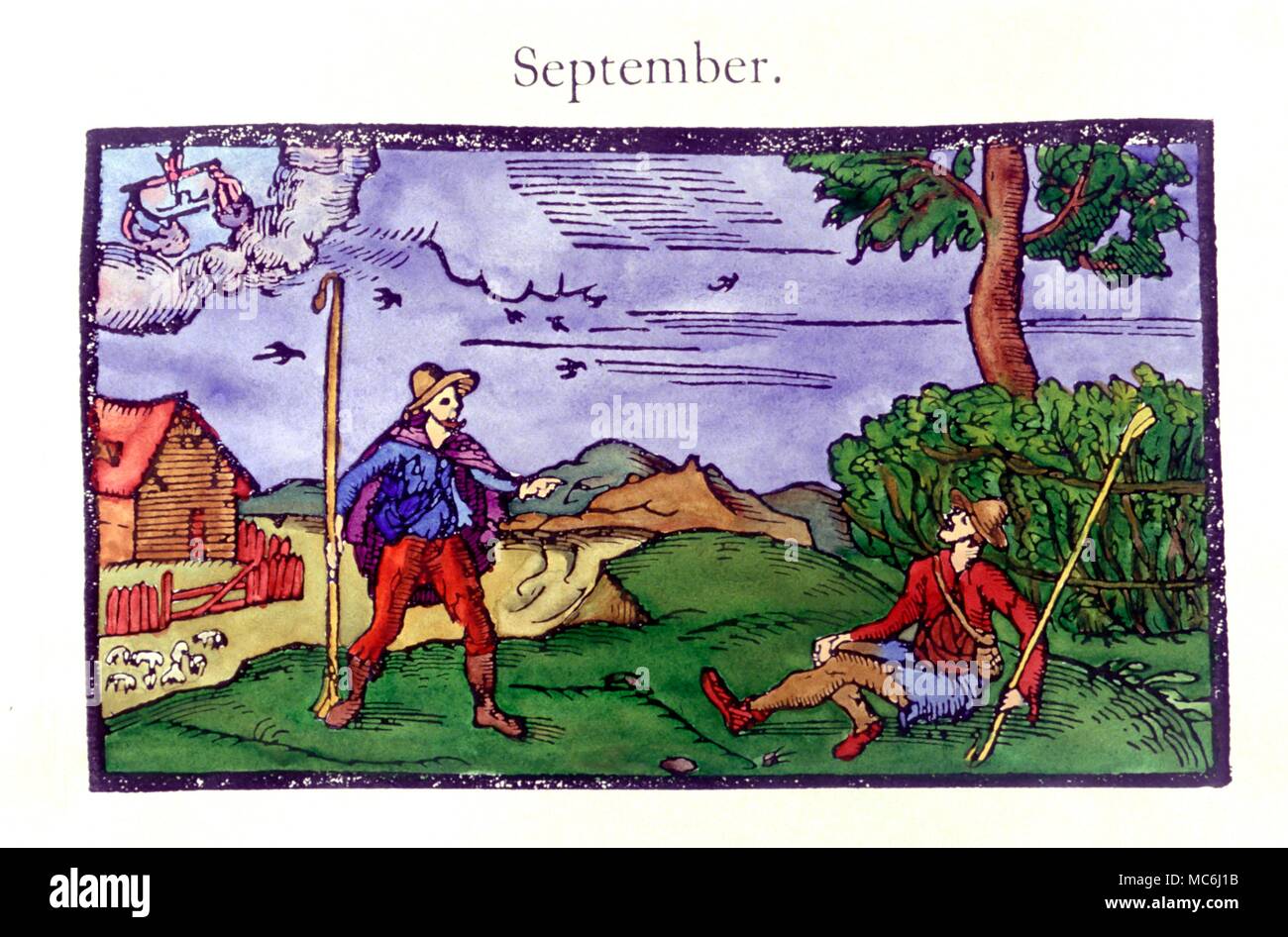Signes du zodiaque Balance Balance Balance et le mois de septembre à partir d'une série de mois utilisé comme Eddmund en vignettes Spenser's Le Fairie Queene dérivé de son calendrier de 1579 Shepheard Banque D'Images