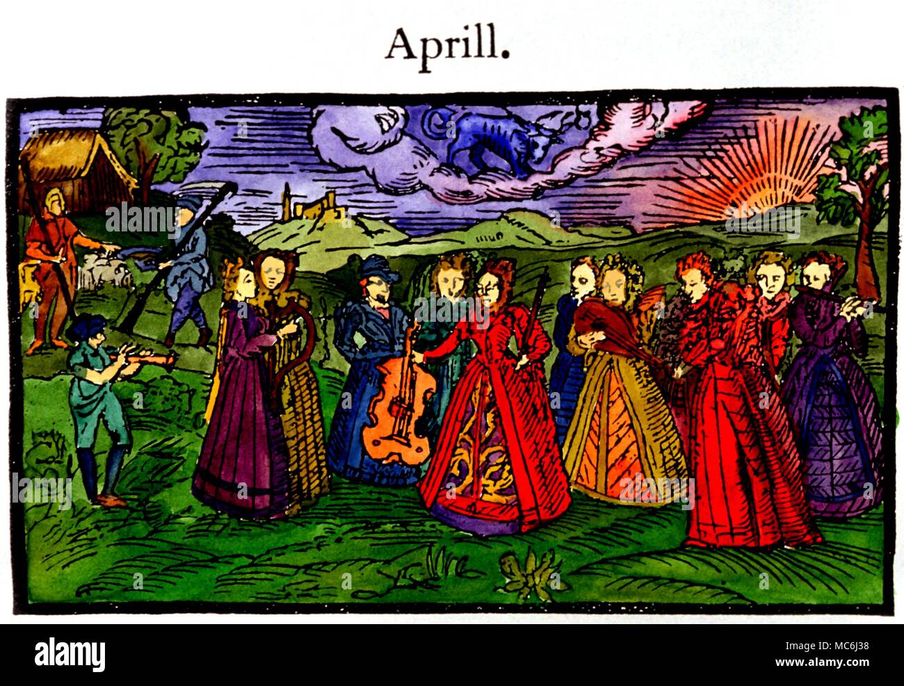 Signes du zodiaque Taureau le taureau du taureau du mois d'avril, à partir de la série de mois utilisé comme dans les vignettes de l'Edmund Spenser Le Fairie Queene dérivé de son calendrier de 1579 du Shepheard Banque D'Images