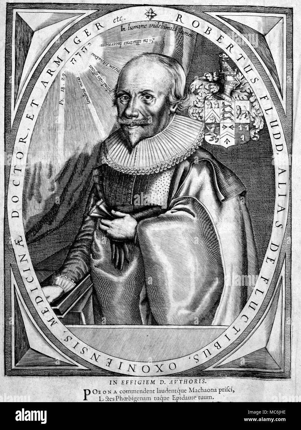 Occultistes - Robert Fludd. Portrait de Robert Fludd (1574-1637) à partir de la page frontispice de son travail, de Simia Naturae Seu Technica Macrocosmi Historia, 1618 Banque D'Images