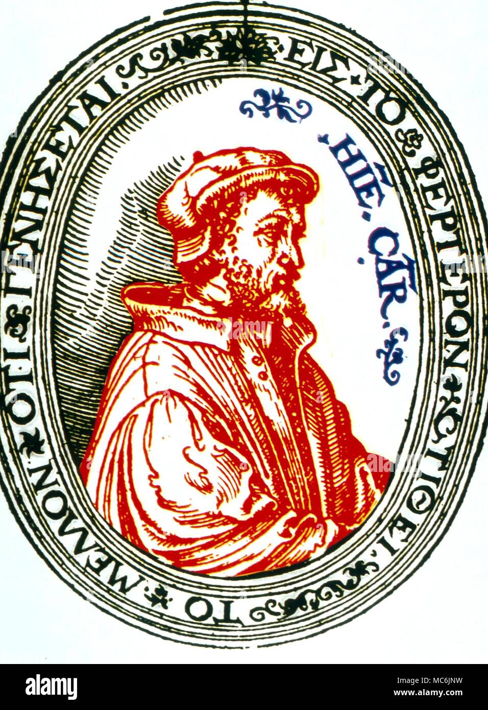 Occultistes - JÉRÔME CARDAN. Portrait de Jérôme Cardan (1501-1576). Mathématicien italien, médecin, astrologue et occultiste. Il était surtout intéressé par la prédiction, chance et la numérologie Banque D'Images