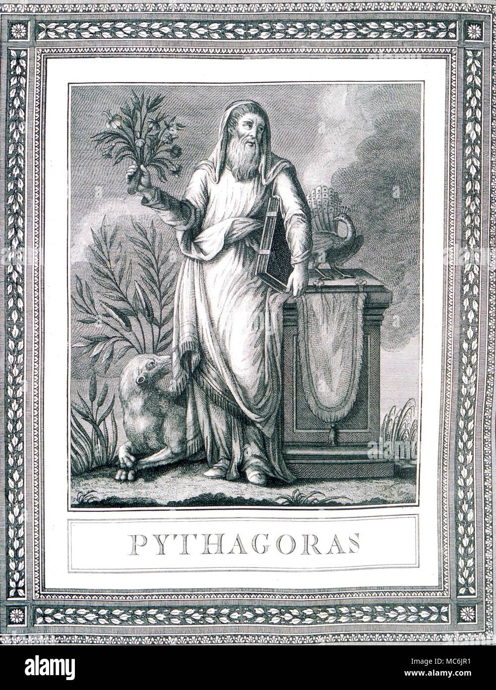 Occultistes - Pythagore. Le philosophe de Samos (6e siècle avant J.-C.), dont l'école ésotérique a continué une bonne partie de la sagesse hermétique égyptienne. À partir de l'édition 1792 de Jacopo Guarana est Oracoli Aruspici alelab,,, Sibille, indovinia della Religione Pagana Banque D'Images