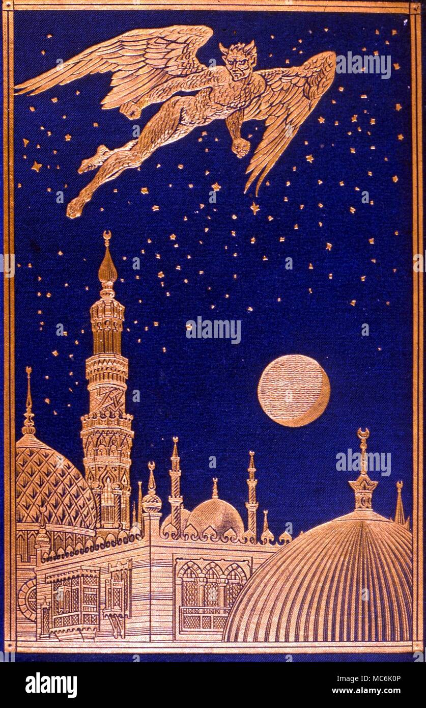 - Démons démon volant Gold contraignant de démon volant au-dessus de ville orientale. De Andrew Lang's version éditée de l'Arabian Nights divertissements, 1908 Banque D'Images