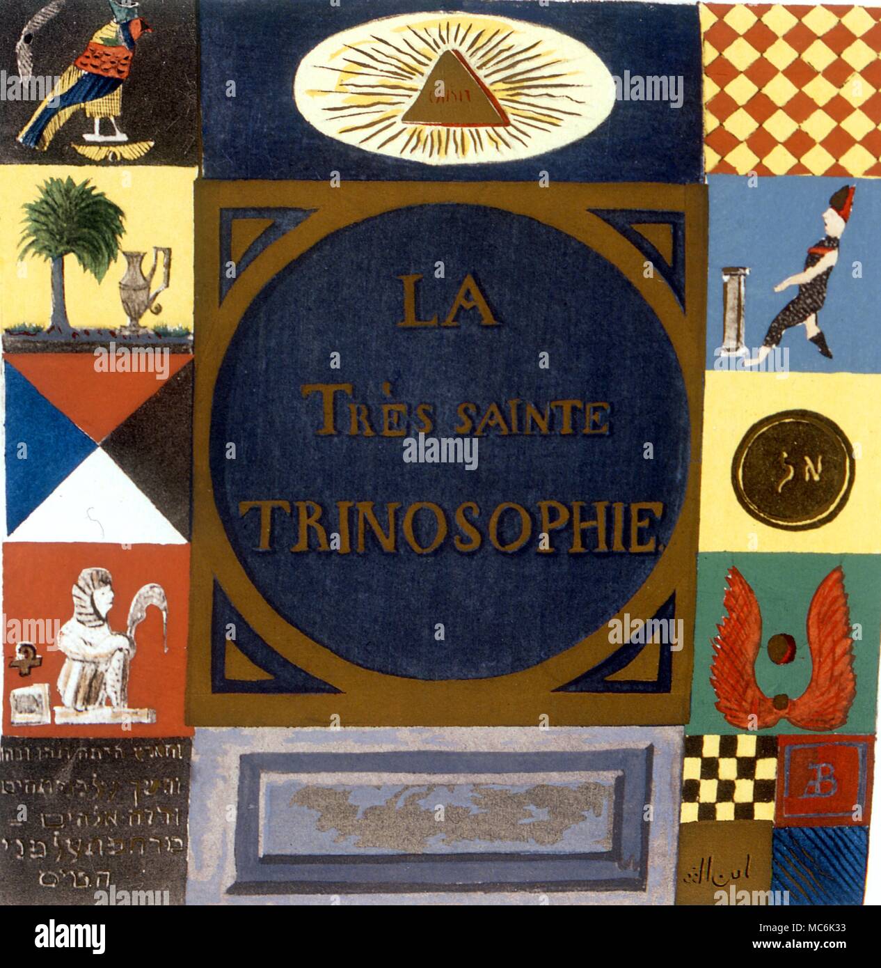 Titre Kabbale Page d'un célèbre manuscrit cabalistiques dit avoir été écrit et conçu en personne par le célèbre Compte de St Germain, la tres Saint Trinsophie Kabbale n : parfois appelé la Kabbale a deux significations ; le premier étant un corps d'enseignements mystiques d'origine rabbinique, qui sont fondées sur une interprétation ésotérique des textes hébreux. La Cabale est également connu comme une doctrine secrète qui ressemble à ces enseignements. Traditionnellement une question occulte ou ésotérique secrète Banque D'Images