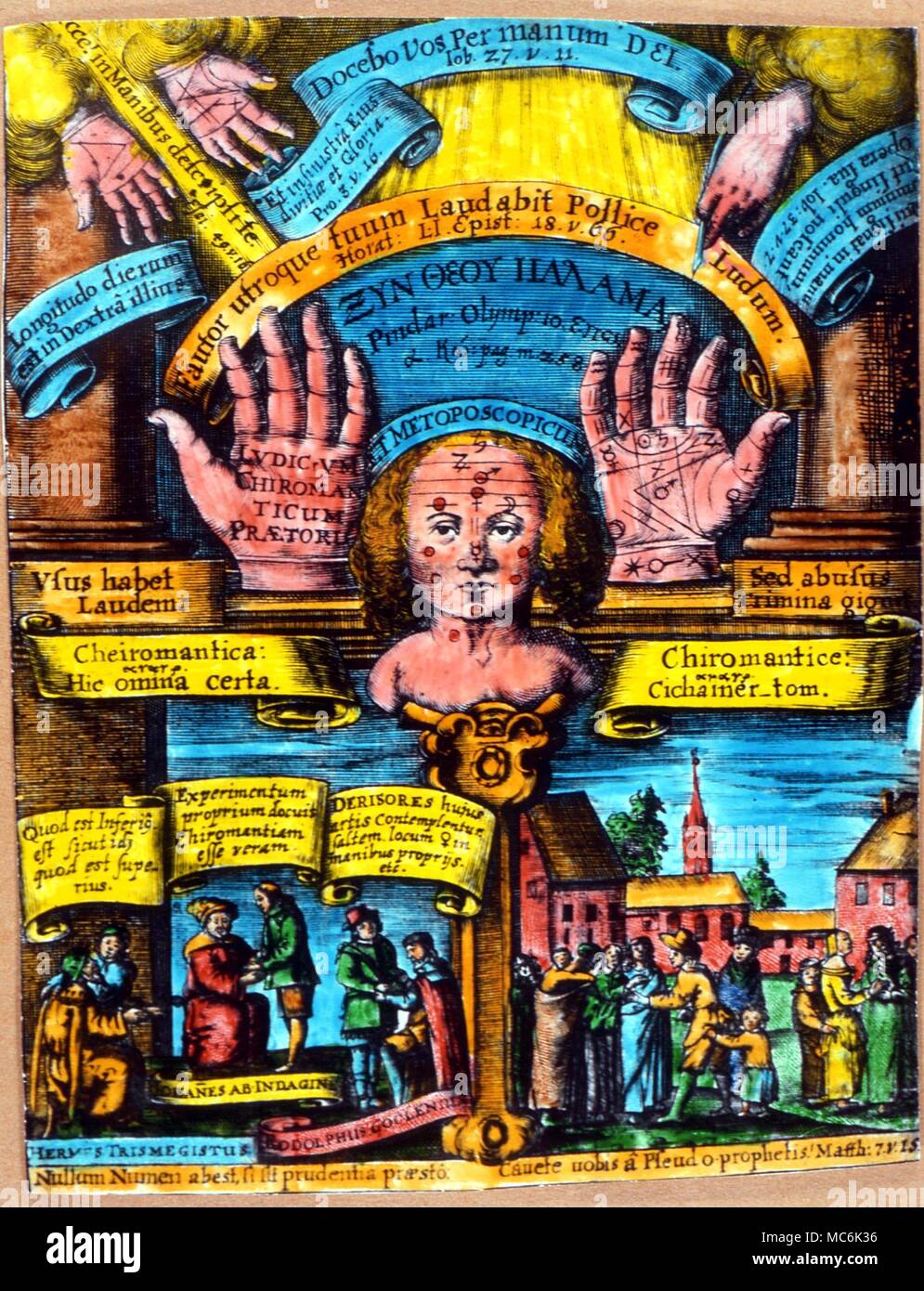 La CHIROMANCIE - Frontispice pour Chiromanticum «Ludicrum, publié à Iéna en 1661. C'était l'une des plus importantes ayant des palmistic la 17e siècle, bien que peu de c'était nouveau Banque D'Images