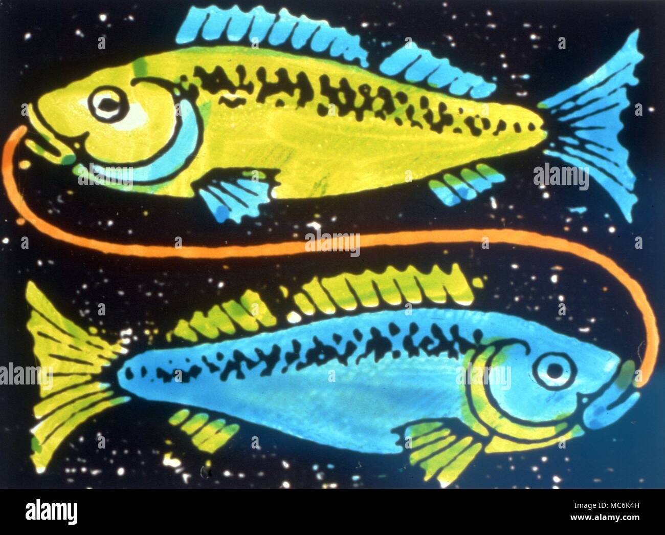 Les signes du zodiaque. Poissons (1917) signe du zodiaque poissons comme une paire de poissons. D'livre néerlandais sur l'astrologie, publie en 1917 Banque D'Images
