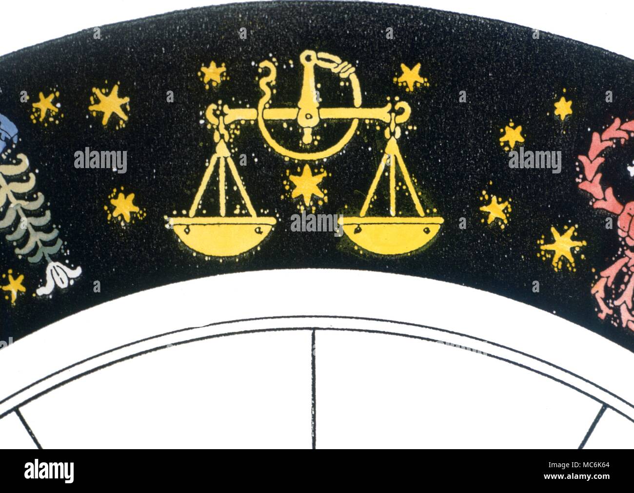 Signes du zodiaque. Libra.Image du signe du zodiaque balance à partir d'un design coloré cercle zodiacal (c.1911) Banque D'Images