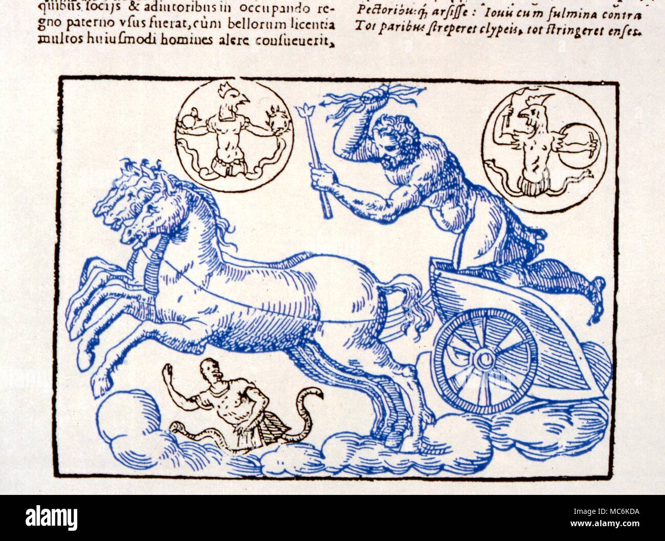 Planètes JUPITER Jupiter avec sa foudre après une illustration dans Natalis Comitis Mythologiae sive explicationis Fabularum Dix Livre 1616 Banque D'Images