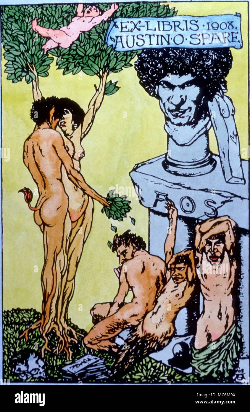 La mythologie romaine, Apollon et Daphné embrassant sur la plinthe est un auto portrait par l'artiste occulte Austin Osman Spare dessiné en 1908 Banque D'Images