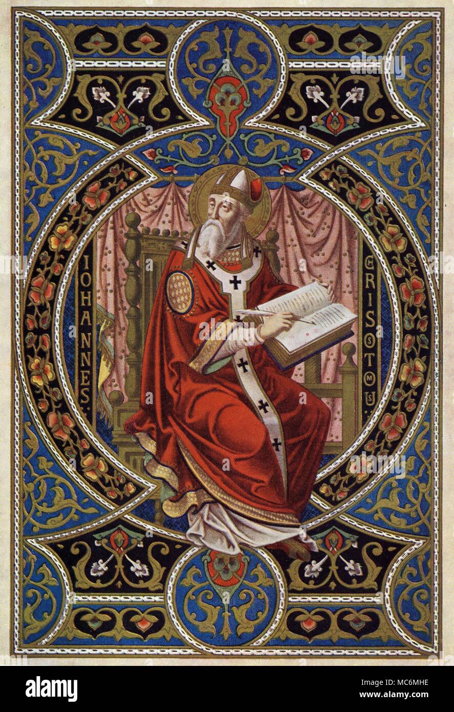 Les saints - Jean Chrysostome Saint Jean Chrysostome, la fin du 4 siècle, archevêque de Constantinople. Il est l'un des quatre docteurs de l'Eglise grecque, et est représentée dans cette impression dans la forme symbolique d'un érudit, s'il n'est peut-être plus célèbre pour sa position intransigeante contre la corruption de Constantinople, au cours de son archevêché. Imprimer processus, d'Alban Butler's la vie des pères, des martyrs et des autres saints principes, édition de vers 1928. Banque D'Images