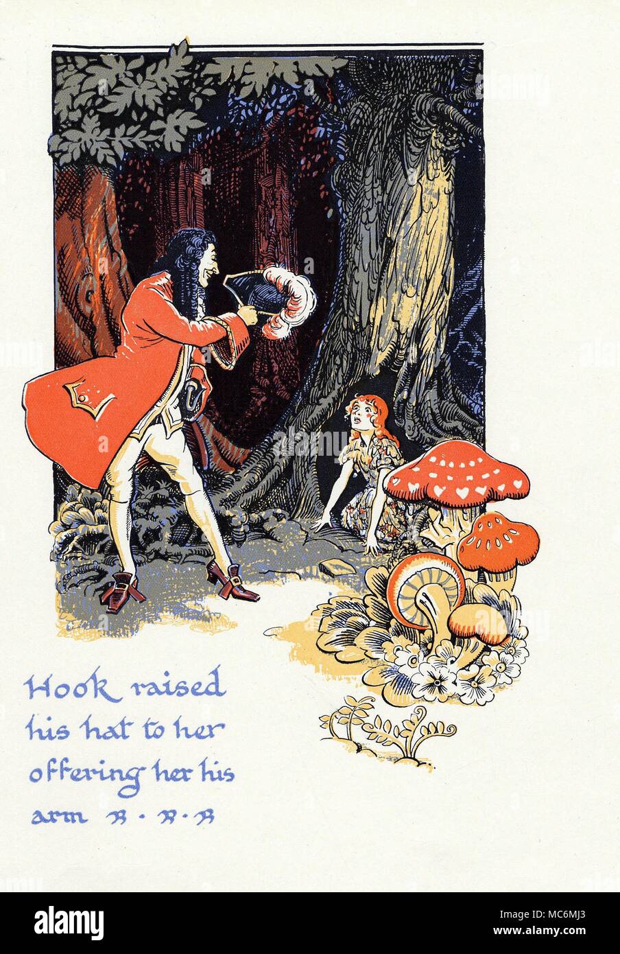 Contes de fées - PETER PAN Illustration par Gwynedd M. Hudson, pour J.M. Peter  Pan de Barrie et Wendy, sans date, mais vers 1930. 'Hook leva son chapeau à  son lui offrant